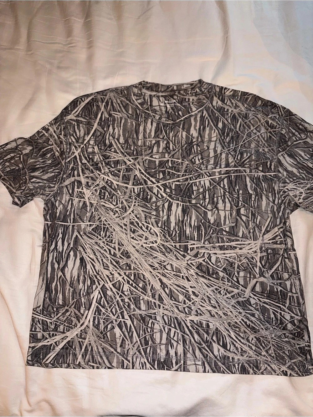 Hollister Heavyweight Boxy Crop Fit Camo T-Shirt Brown & Gray Men's Large